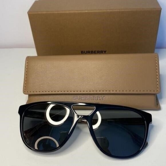 Authentic- New - Burberry Men's Black/Light Havana Square Sunglasses 56mm - Picture 8 of 9